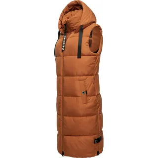 Navahoo Steppweste "Schnuffelchen", Damen, Gr. XS (34), braun, Oberstoff: 100% Polyester. Futter: 100% Polyester. Wattierung: 100% Polyester, gerade knielang, hoch geschlossener Ausschnitt, Westen Steppweste, warme Damen Outdoor-Weste lang mit Kapuze
