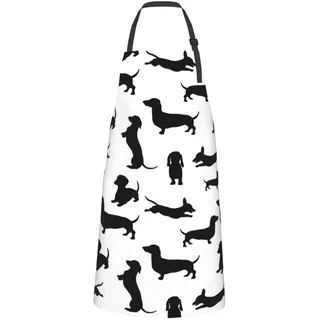 AUBKFELD Schwarze Hunde-Latzschürze mit Dackel-Motiv, Unisex, für Köchin, Damen, Herren, verstellbar, wasserdicht, Küchenschürze, Kochen, Grillen, Gartenschürze mit Taschen, Schwarz , One size - Einheitsgröße
