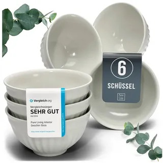 PURE LIVING INTERIOR DESIGN Geschirr-Set Pure Living Müslischale 6er 16cm »Hygge«, Steingut Beige, 6 Personen, Steingut, Skandinavisches Design mit Riffelstruktur, Harmonische Farbgebung, Ma... beige|schwarz