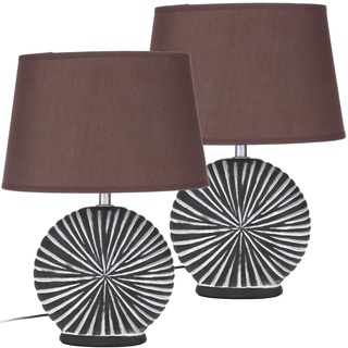 BRUBAKER 2er Set Tischlampen oder Nachttischlampen Braun, Keramikfüße in zweifarbigem, matten Finish - 36 cm Höhe