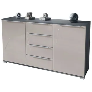 Vladon Sideboard Linio V1 (Anrichte, mit 2 Türen und 4 Schubladen), Anthrazit matt/Sandgrau Hochglanz (138,5 x 75,5 x 35 cm) grau