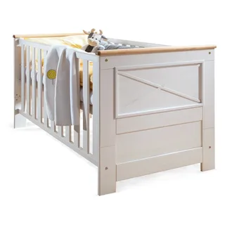 Babybett Gitterbett Bett 140x70 cm für BABYZIMMER CARLY Massivholz Kiefer Weiß