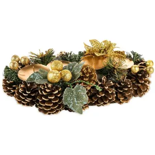 Homewit Adventskranz Adventskranz für Teelichter, Künstlicher Tisch Deko zu Weihnachten, Weihnachtskranz Ø 30 cm, mit 4 Teelicht-Kerzenhalter Ø 30 cm