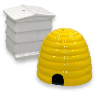MIJOMA Salz- & Pfefferstreuer Set - Stilvolles Porzellandesign, Lebensmittelecht, Einfach zu Befüllen - Verschiedene lustige & niedliche Designs zur Auswahl (Bienenstock, 2-teilig)