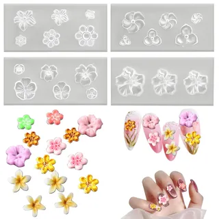 4 Stück Silikonformen mit Blumen-Nagel-Charm, 3D-Gel-Nagelkunstform, Schnitzform, Blumenschablonen, DIY-Design-Werkzeuge, Maniküre-Dekorationszubehör, wiederverwendbares Zubehör