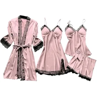 Niesel Pyjama-Set mit Oberteil und Shorts, sexy Nachtwäsche für Damen | 4 Stück Nachthemden Set aus Spitze Bademantel für Damen - Hauskleidung, Tops, Shorts für Gegenstände