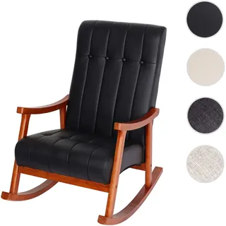 Schaukelstuhl HWC-K10, Schaukelsessel Schwingstuhl Relaxsessel FSC® ~ Kunstleder schwarz, Gestell Walnuss-Optik