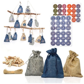 DuneDesign Kalender zum Selbstbasteln Adventskalender zum Befüllen - 24 Geschenksäckchen, 24 Geschenk Säckchen Bastelset blau|grau