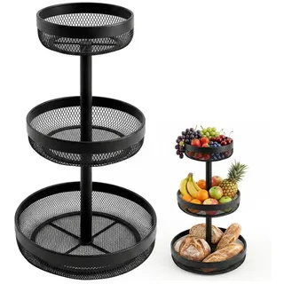 JOYOLEDER Obstschale Obstschale eckig 3-stöckig, 20 cm, 25 cm und 30 cm, Metall, (für Obst, Gemüse, Brot und Snacks) schwarz