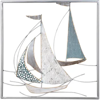 levandeo Metallbild 50x50cm Segelboot Wandbild Blau Grau Weiß Maritim Wanddeko Metalldeko Metall Deko Industrial Wandkunst Design Segler Ahoi