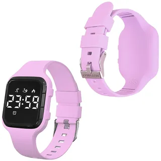 HUYVMAY Schrittzähler Fitness Uhr Ohne App/Handy, 30 Tage Akkulaufzeit Wiederaufladbare Uhr, Armbanduhr mit Schrittzähler 3 Wecker, Wasserdichte Sportuhr für Kinder Teenager Mädchen Jungen Damen Größe