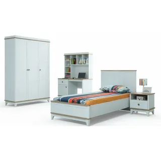 xlmoebel Komplette Jugendbett Kindermöbel Kinderbett Weiß Holz Set 4tlg Modern,