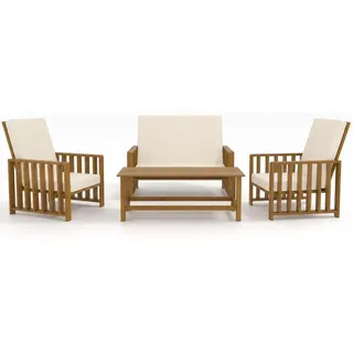 SET Solena Gartenmöbel Goldene Eiche mit beigen Kissen 2 Sesseln Sofa und Tisch aus Kiefernholz für Terrasse Balkon Garten Lounge Möbel modern - Beige