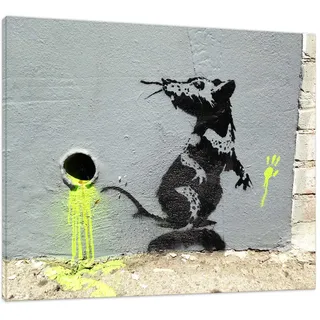 Banksy - Toxic Rat 30x40cm - Bilder Leinwanddrucke/Wandbilder Street Art Graffiti Kunstdruck 2cm (div. Varianten/Größen) - Leinwandbild Wandbild/fertig aufgespannt/fertig zum aufhängen