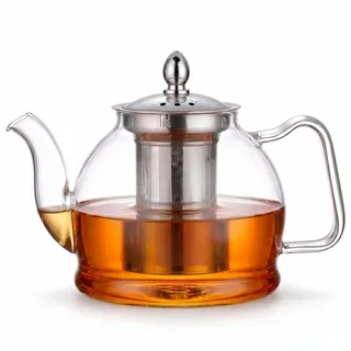 PluieSoleil 1200ml/40.58oz Runde Teekanne mit Teesieb, Teekanne Glas mit Herausnehmbarem Teesieb, Hitzebeständige Borosilikatglas-Teekanne mit Teesieb