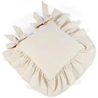 Zyronn Stuhlkissen Stuhlkissenbezug Landhausstil mit Rüschen & Schleifen, Sitzkissen Hülle ohne Füllung mit Bindebändern für Esszimmer Küche beige 40 cm x 40 cm