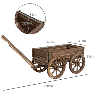 Outsunny Blumenkasten im Holzwagen-Design, Pflanzenwagen Pflanzenkasten, für Garten,