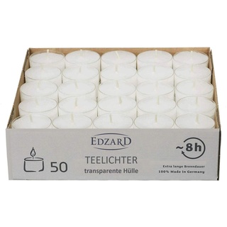 EDZARD 50 Teelichter weiß (ø 38 mm, 8 Stunden Brenndauer) aus Paraffin, ohne Duft - Nightlights, Teelichte für Teelichtglas, ideal für die Dauerkerze Cornelius von Edzard