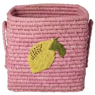 rice Aufbewahrungskorb Raffia Korb rosa mit Zitronenmotiv, handgefertigt, 20 cm