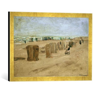Gerahmtes Bild von Max Liebermann Strandbild in Noordwijk, Kunstdruck im hochwertigen handgefertigten Bilder-Rahmen, 60x40 cm, Gold Raya