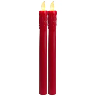 LED Stabkerzen Echtwachs flackernde Tafelkerzen H: 25cm rot 2er Set