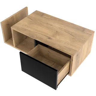 OKWISH Sideboard 100x53x38 cm Natur mit LED-Beleuchtung offenes Regal Federzug-Schublade mit Trennfächern Holz Metall Rahmen retro Raumteiler