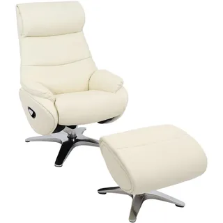 Mendler Relaxsessel HWC-K98 Kunstleder 117 x 110 x 0 cm creme-weiß mit Hocker