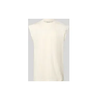 T-Shirt mit Label-Stitching, Offwhite, XS