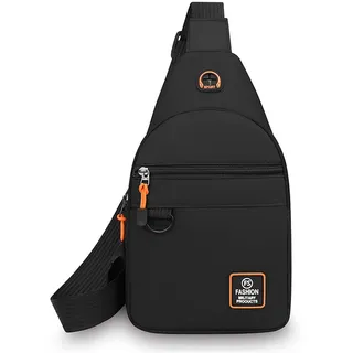 FOSDICK Brusttasche Herren, Kleine Umhängetasche Herren, Schwarz Crossbag Brusttasche, Wasserfest Schultertasche mit Verstellbare Schulter für Läufer, Workout, Wandern, Radfahren und Reisen