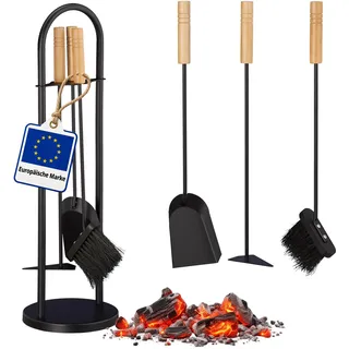 Relaxdays Kaminbesteck modern 4-tlg. schwarz/braun