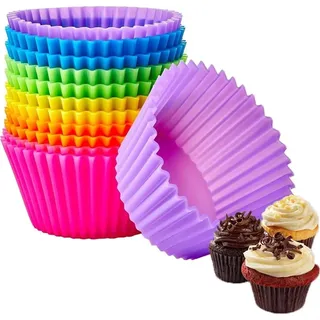 12 Muffinformen aus Silikon, runde Muffinförmchen, 7 cm Durchmesser, Silikon-Muffenblech für Kuchen, Muffins, Cupcakes und Süßigkeiten - Bunt