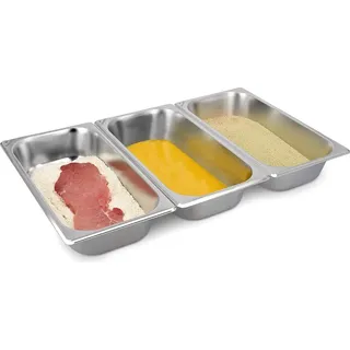 Navaris Panier-Set aus Edelstahl 3-teilig - 3x Schale zum Panieren 32,5 x 17,5 x 6,5 cm - Schnitzel Fleisch Fisch - Metall Panierstraße rechteckig - Silber