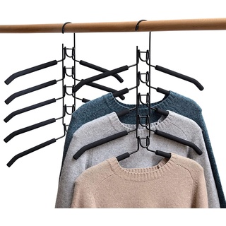 2 Pack Kleiderbügel Platzsparende, Metall Kleiderbügel 5 in 1 Multilayer Eva Schwamm Anti-Rutsch für Erwachsene Jeans Shirts Hosen Mäntel (Schwarz,2-Pack)