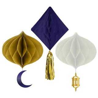 Folat 24892 Eid Mubarak Ramadan Dekoration - Wabenfächerset - Eid Mubarak - 3 Stück Eid Deko Stern Mond Zubehör Ramadan