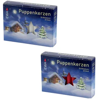 apog-Versand 2er Set Puppenkerzen, 40 Stück, rot und weiß, 10 x 65 mm, Zylindrisch, Unparfümiert, Kerze, Dekoration, Minimalistisch, Weihnachten