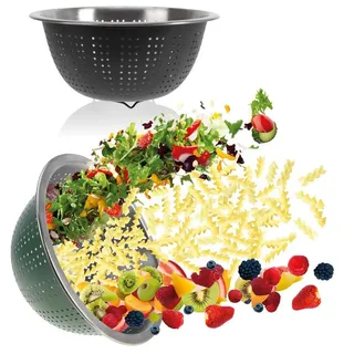 com-four Seiher Küchensieb aus Edelstahl, (2-St), klassisches Nudelsieb - Durchschlag zum Waschen von Obst, Gemüse