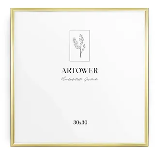 Artower® Bilderrahmen Gold Metall Dünner Rahmen für 30 x 30 cm | Posterrahmen Groß für Collage | Picture Frame Metal 30x30 cm | Aluminium Schmal Bilderrahmen | Gold Poster Rahmen