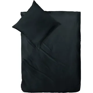 Decoper ® Mako-Satin Bettwäsche aus 100% Baumwolle | Atmungsaktiv & kuschelig weich | Farbe Schwarz | 2 teilig - 155 x 220 cm + 80 x 80 cm