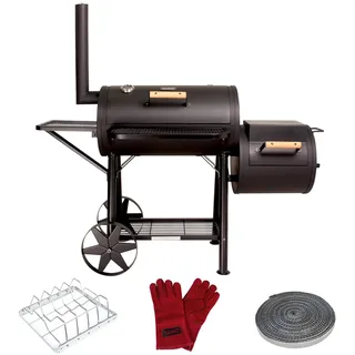 TAINO YUMA Starter-Set XXL 90kg Profi-Smoker Räucherofen Holzkohle 3,5mm Stahl Dichtband Handschuhe Spare-Ribs Halter