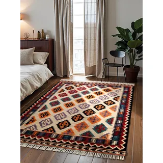Hanse Home Afghan Kelim Teppich Kian - Bunter Traditioneller Teppich Handgewebt, Wolle & Baumwolle - Afghanischer Stil Oriental mit Fransen für Wohnzimmer, Schlafzimmer - Creme Multi, 160x230 cm
