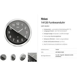 MEBUS Wanduhr 45,0 cm 14120 silber
