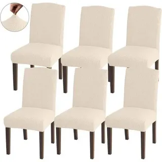 Stuhlhussen Jacquard Dehnbar Abnehmbar Universelle Set von 6 Beige