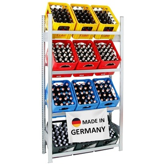 PROREGAL Getränkekistenregal Chiemsee Made in Germany | HxBxT 185x106x34cm | 12 Kisten auf 4 Ebenen | Verzinkt