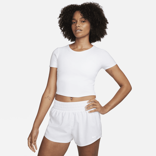 Nike One Fitted Dri-FIT Crop Top mit kurzen Ärmeln für Damen - Weiß, XL (EU 48-50)