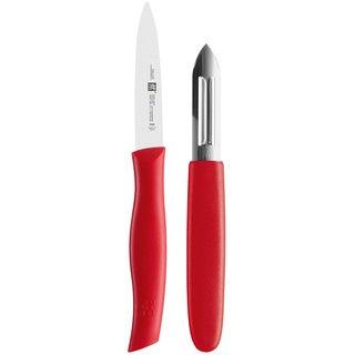 Zwilling Messer Twin Grip mit Sparschäler, Edelstahl, Silber/Rot, 38 x 28 x 28 cm, 2-Einheiten