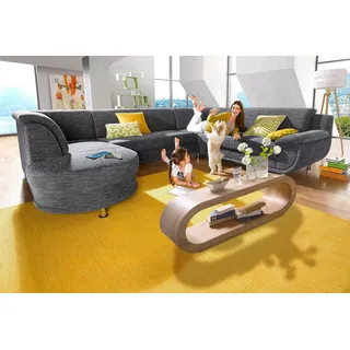 TRENDMANUFAKTUR Wohnlandschaft "Rondo, U-Form", grau (anthrazit), B:320cm H:85cm T:94cm, Softlux-Kunstleder;Primabelle-Microfaser;NaturLeder (handschuhweiches Rindsleder in Sitz und Rücken mit SOFTLUX-Kunstleder als Korpus-Bezug);Struktur (23% Polyacryl, 77% Polyester), 