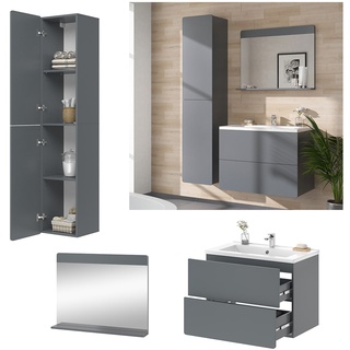 Vicco Badmöbel-Set Izan Grau modern Waschtischunterschrank Waschbecken Badspiegel Hochschrank