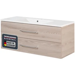 FACKELMANN Waschtischunterschrank inkl. Gussbecken B.CLEVER/Soft-Close-System/Maße (B x H x T): ca. 120 x 48,5 x 46 cm/Möbel fürs WC oder Badezimmer/Schrank: Braun hell/Becken: Weiß