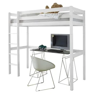 TICAA Hochbett Tolly 90 x 200 cm Buche lackiert weiß