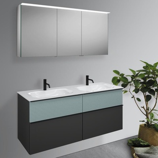 Burgbad Fiumo Badmöbel-Set Doppelwaschtisch mit Waschtischunterschrank und Spiegelschrank, SGGT142RF3958FOT55C0001G0200